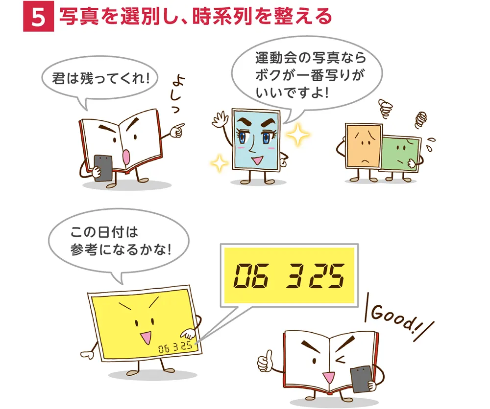 5.写真を選別し、時系列を整える